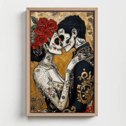 Day of the Dead canvas wall art shown in a styled room