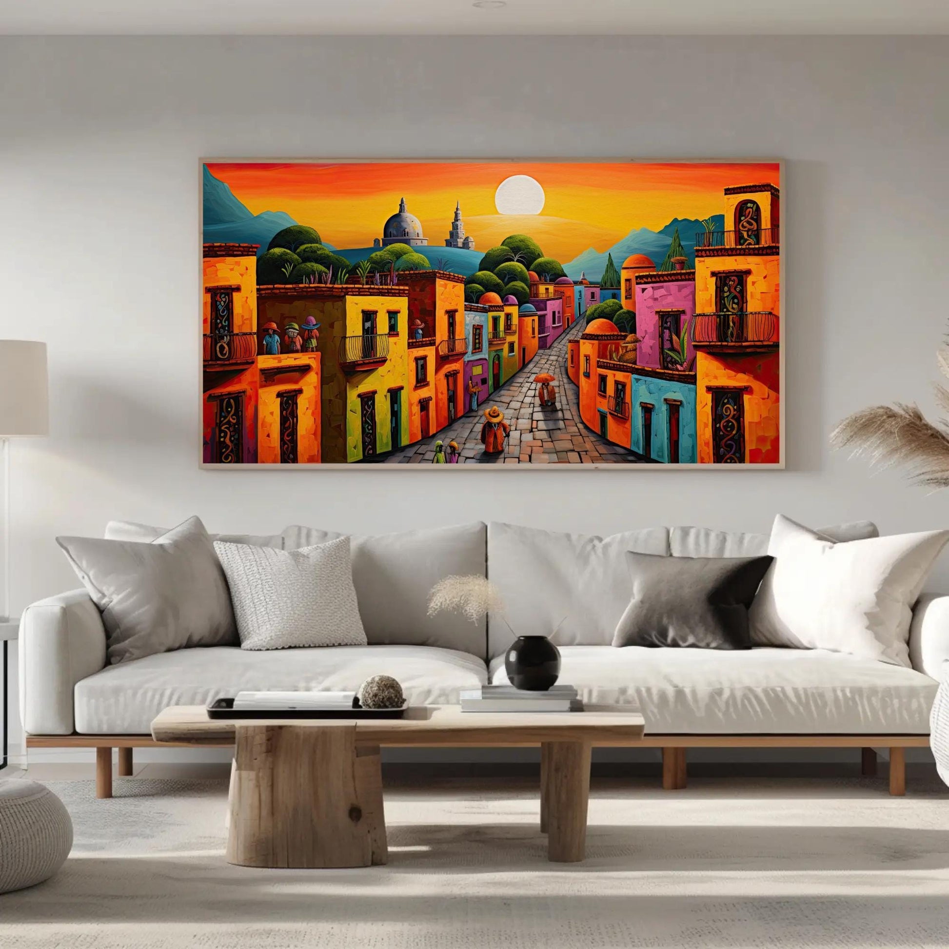 Oaxaca Mexican Village , Colorful Mexico canvas wall art, statement décor