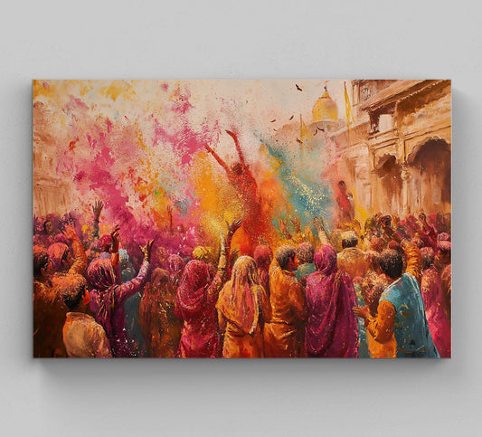 Holi Celebration Canvas Print - Vibrant Indian Wall Art | Colorful Festival Decor