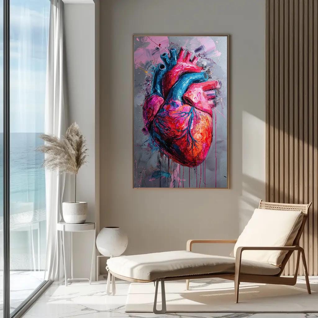 Abstract Human Heart Painting canvas wall art shown in a living room (view 4)