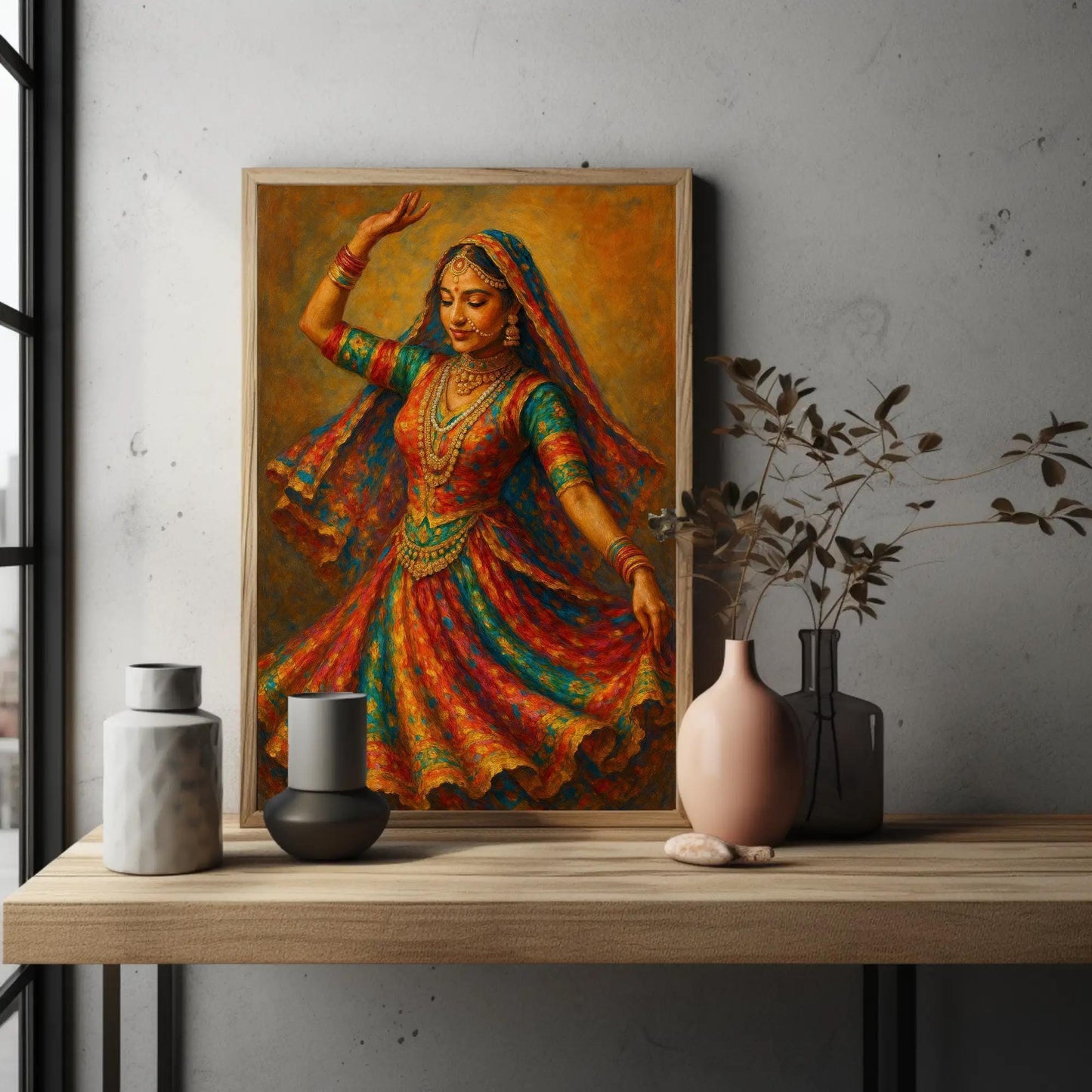 Bharatanatyam Dancer canvas wall art shown in a styled room (view 4)