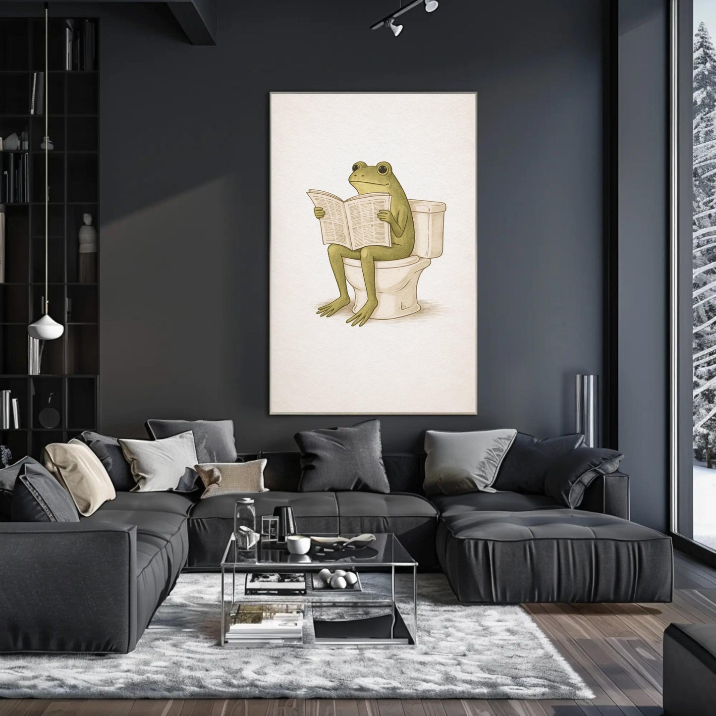 Frog Bathroom canvas wall art shown in a living room (view 2)