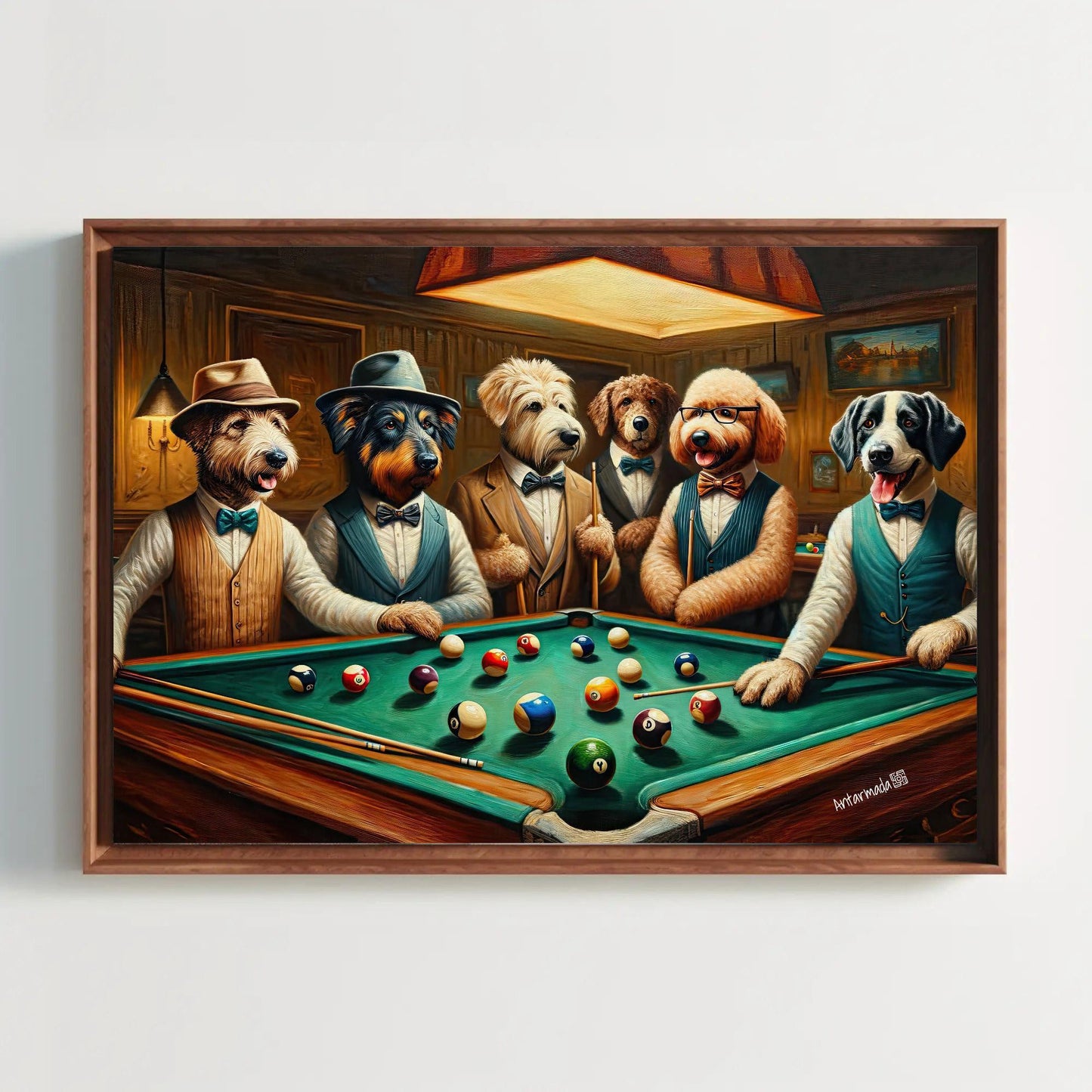 Dogs Playing Pool , Vintage Mancave canvas wall art, statement décor