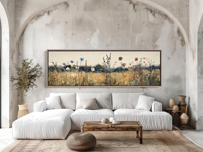 Retro Wildflowers Canvas Print, 70s Boho Floral Wall Art