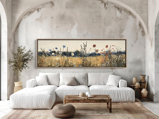 a living room with a large painting on the wall