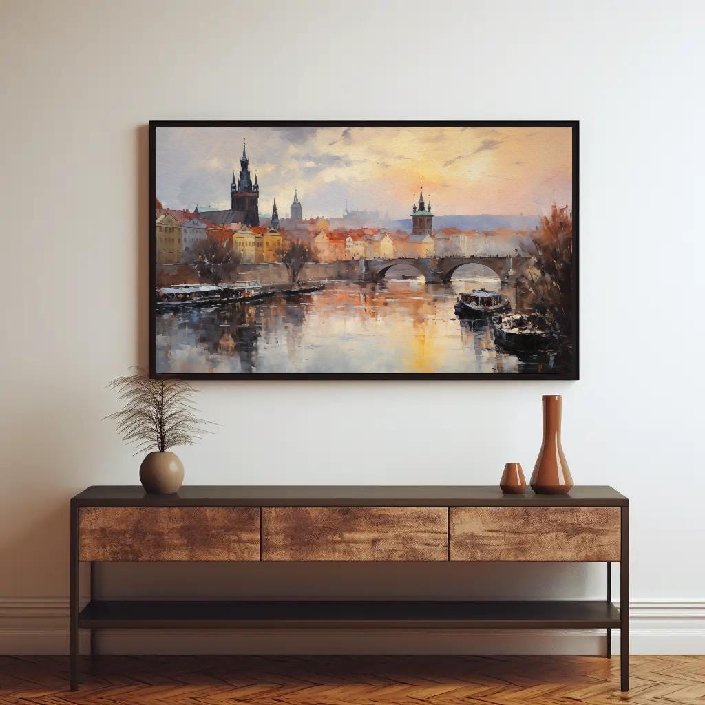 Prague , Czech Republic Gothic Cityscape Art bohemian canvas wall art for the home