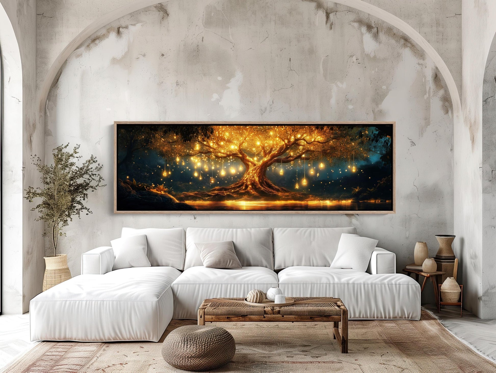 Glowing Tree , Magical Fantasy Forest canvas wall art shown in a living room (view 2)