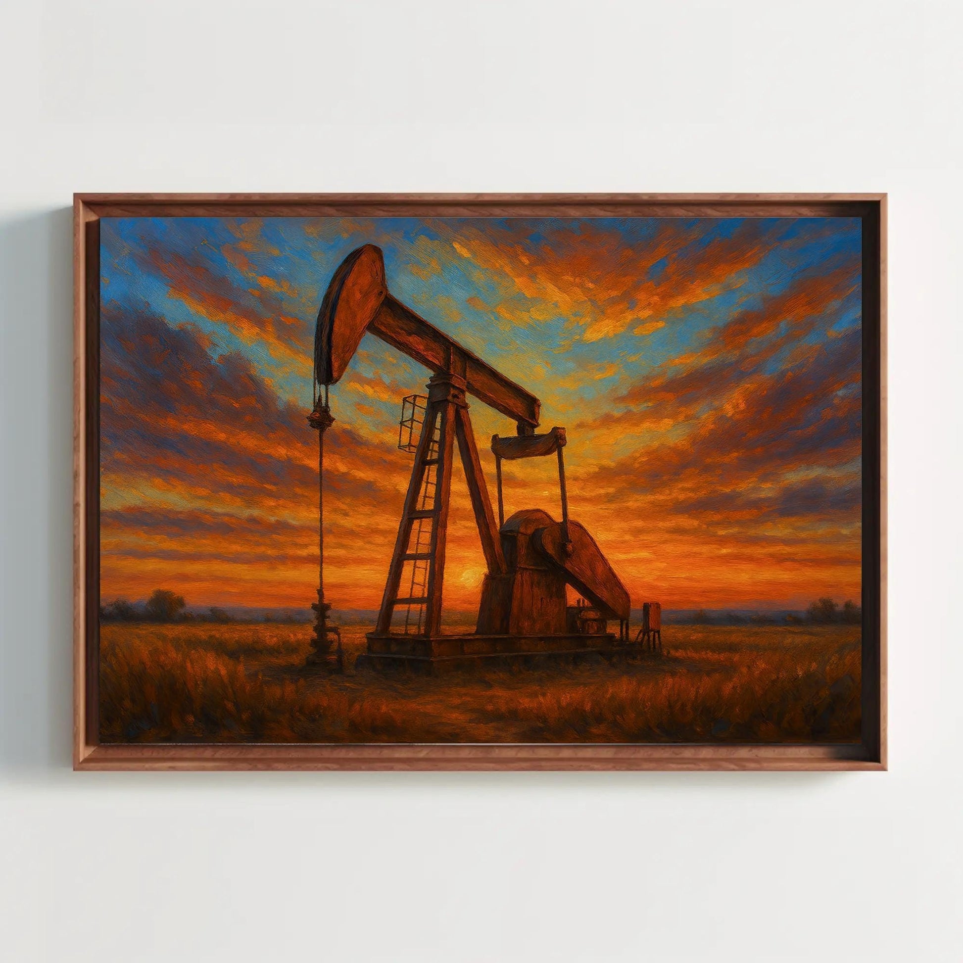 Texas Oil Rig Canvas Print, Western Sunset Industrial Wall Art