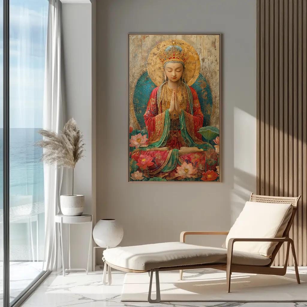 Tara Goddess canvas wall art shown in a living room (view 2)