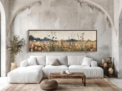 Vintage Wildflower Oilfield Canvas Print, Panoramic Rustic Wall Art