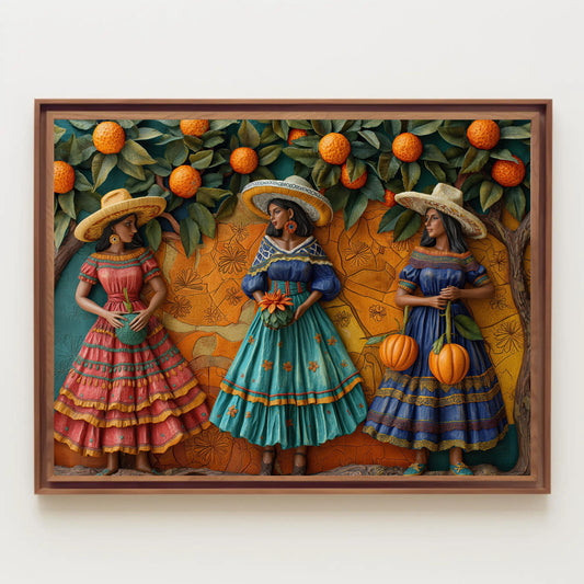 Mexican 3D Illusion Canvas Print, Colorful Cultural Wall Art