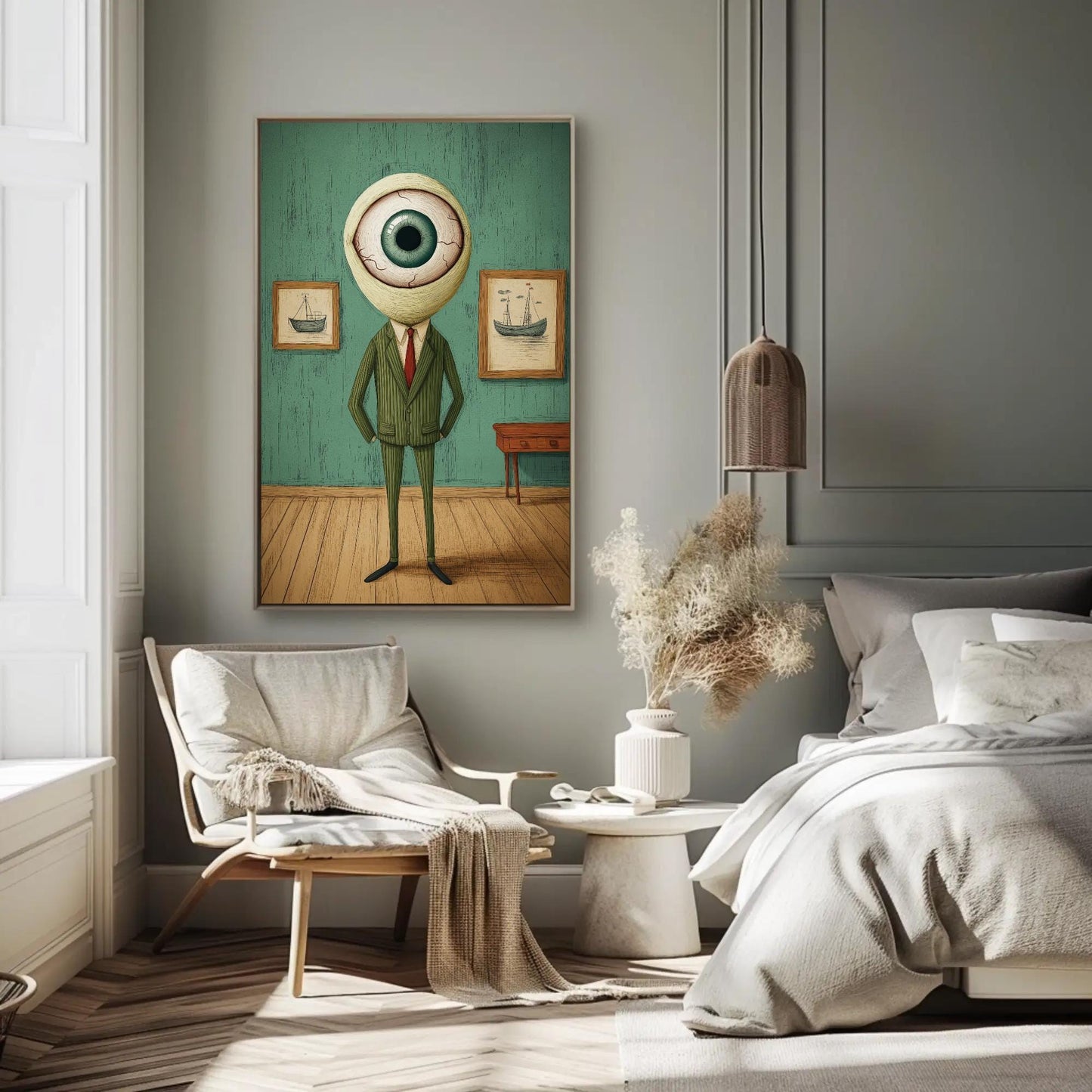 Surreal Eye Head canvas wall art shown in a styled room (view 4)