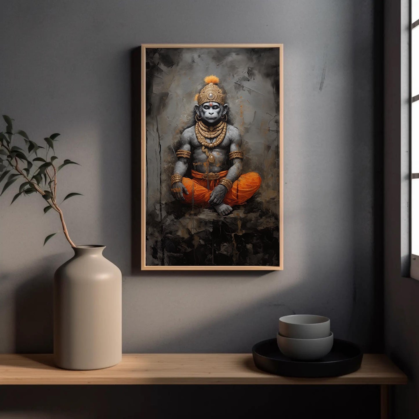 Lord Hanuman canvas wall art shown in a styled room (view 3)