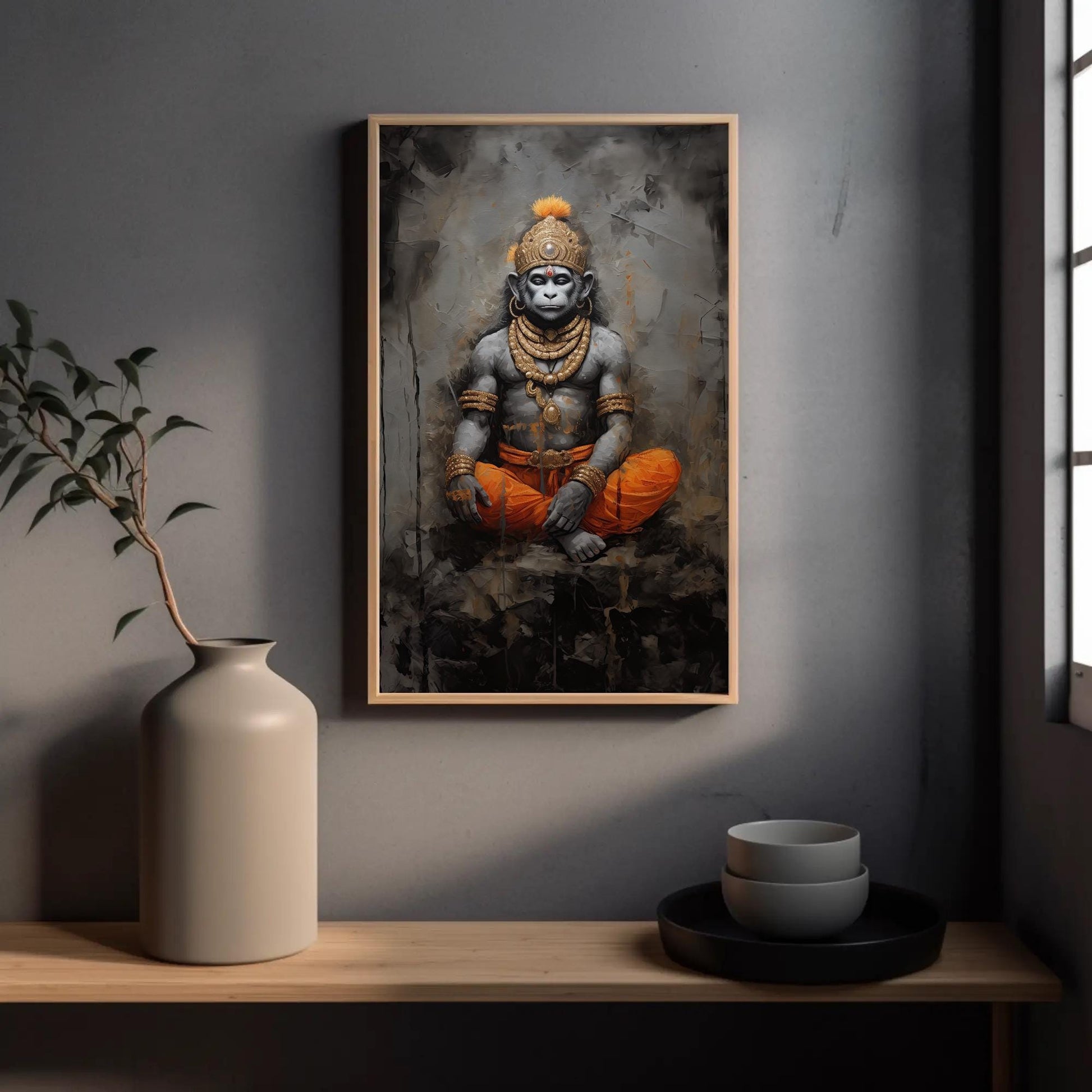 Lord Hanuman canvas wall art shown in a styled room (view 3)