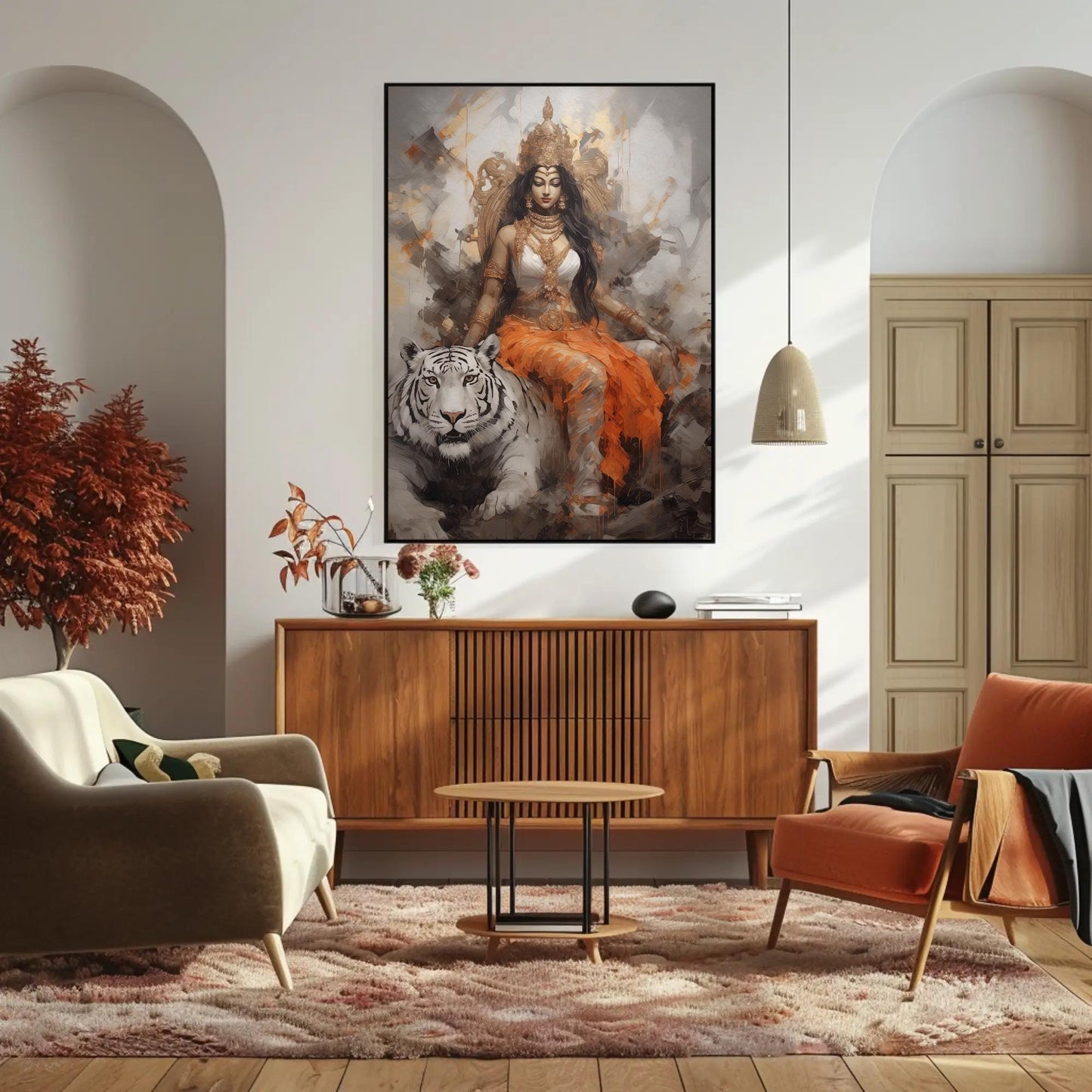 Goddess Durga canvas wall art shown in a living room (view 3)