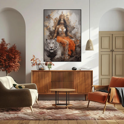 Goddess Durga canvas wall art shown in a living room (view 3)