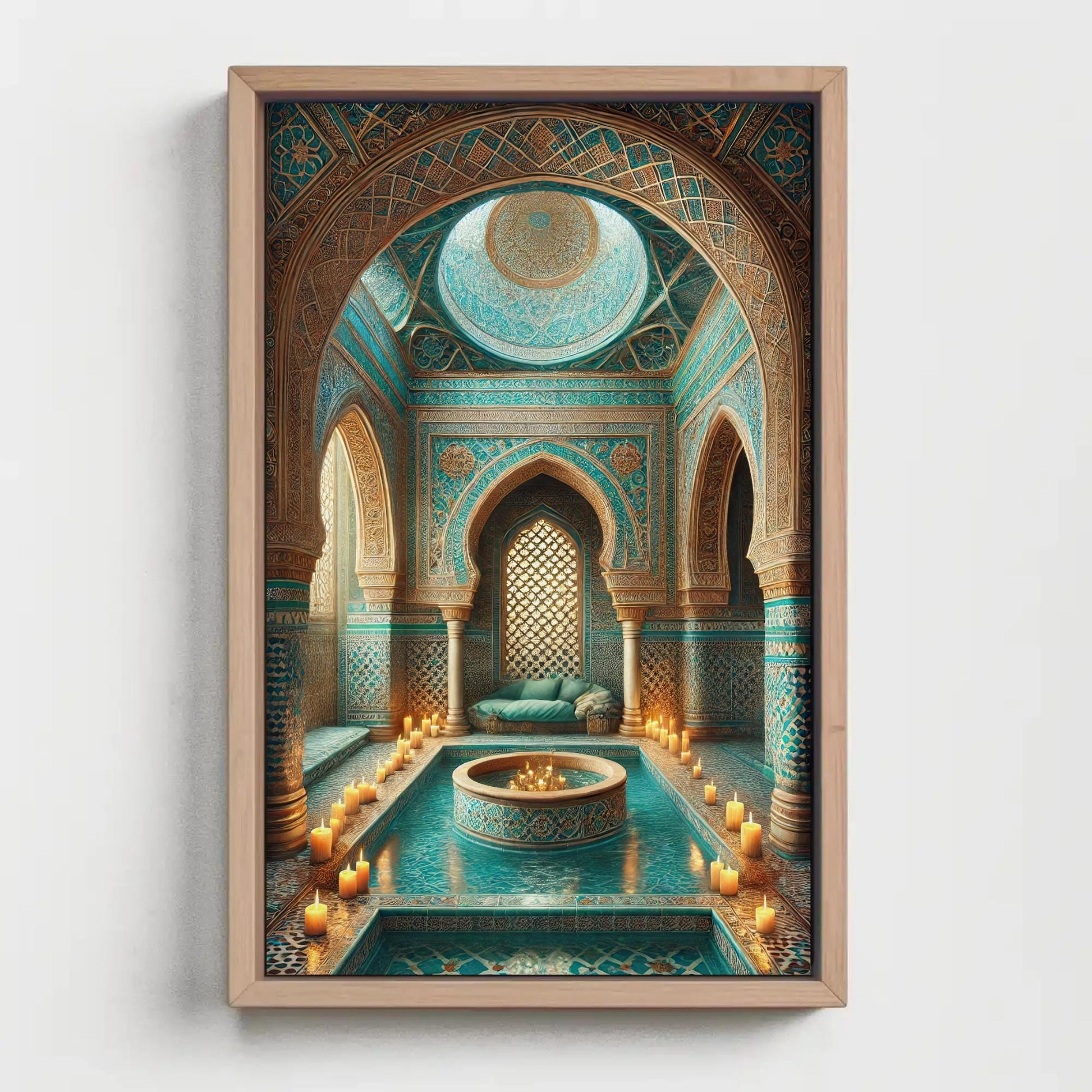 Moroccan Bathhouse canvas wall art shown in a styled interior (view 2)