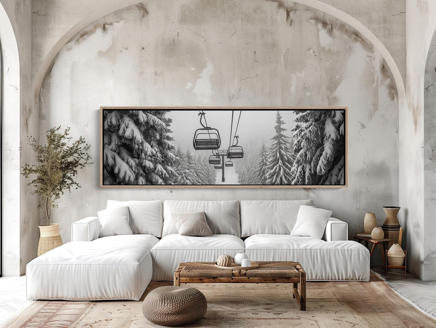 Ski Lift Canvas Print, Panoramic Winter Mountain Wall Art Decor