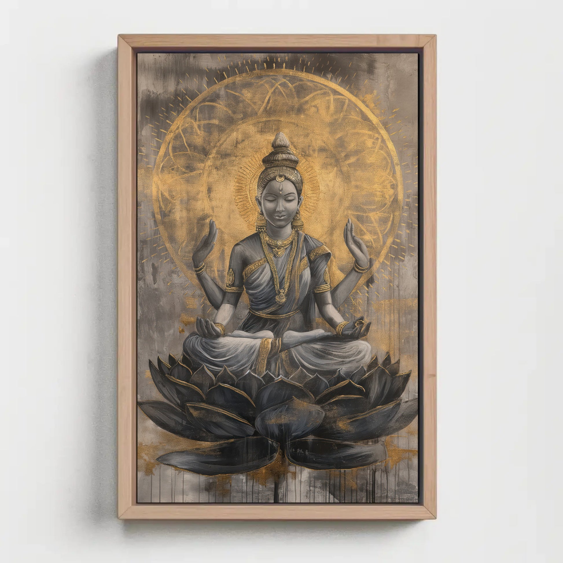 Lakshmi Gold , Hindu Prosperity canvas wall art shown in a styled room