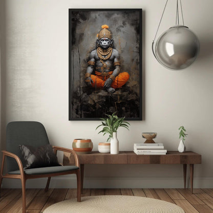 Lord Hanuman canvas wall art shown in a living room (view 3)