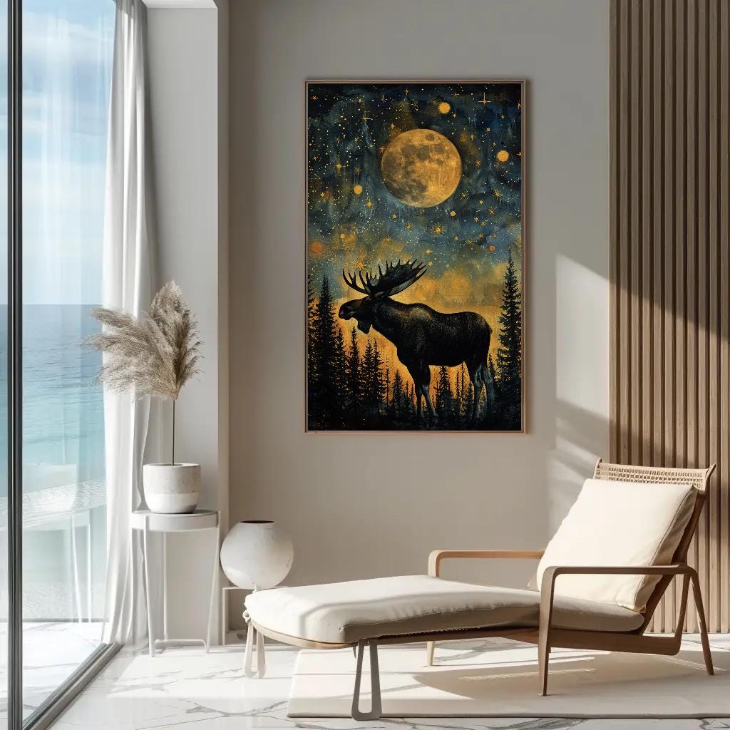 Moose farmhouse canvas wall art, ready to hang (view 2)
