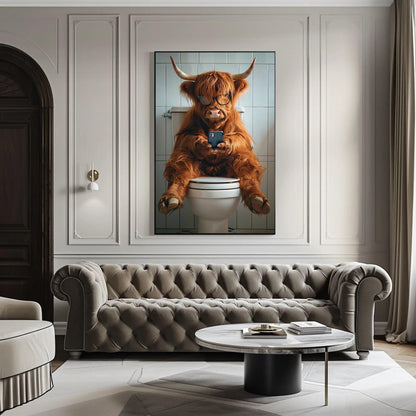 Highland Cow Bathroom , Funny Toilet Humor canvas wall art, statement décor