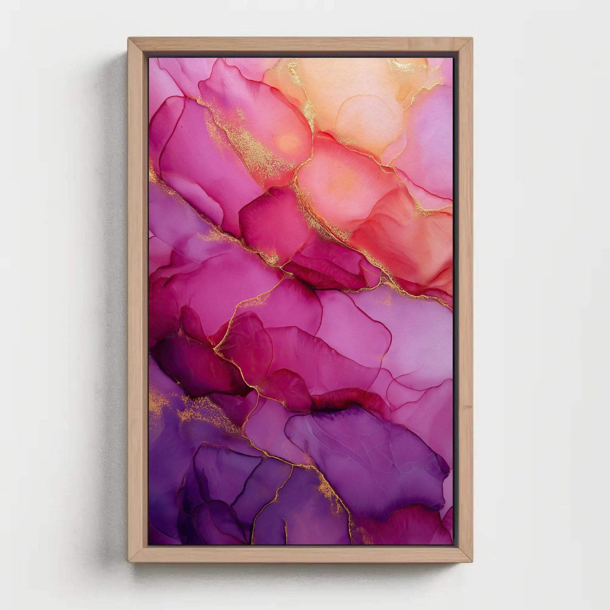 Abstract Alcohol Ink Art – Large Pink Purple Artwork | Gold Accent Canvas Print - Antarmada