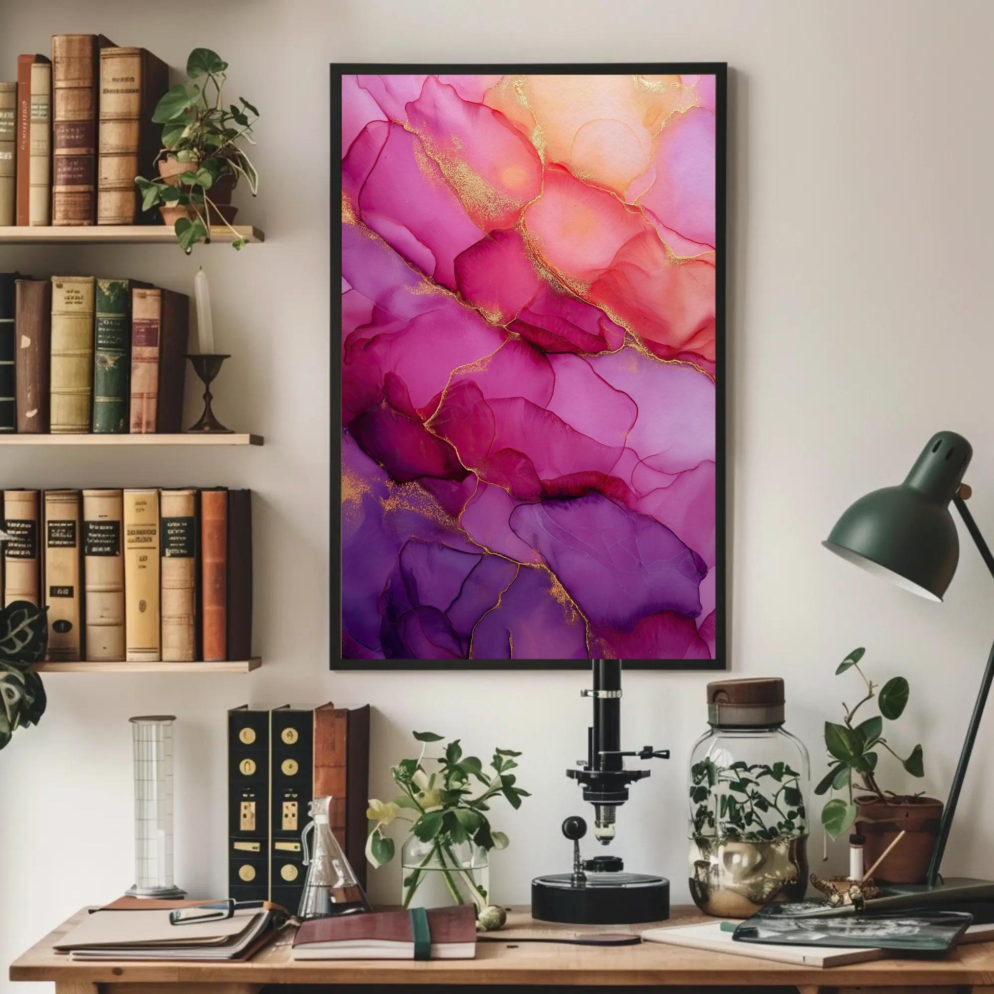 Abstract Alcohol Ink Art – Large Pink Purple Artwork | Gold Accent Canvas Print - Antarmada