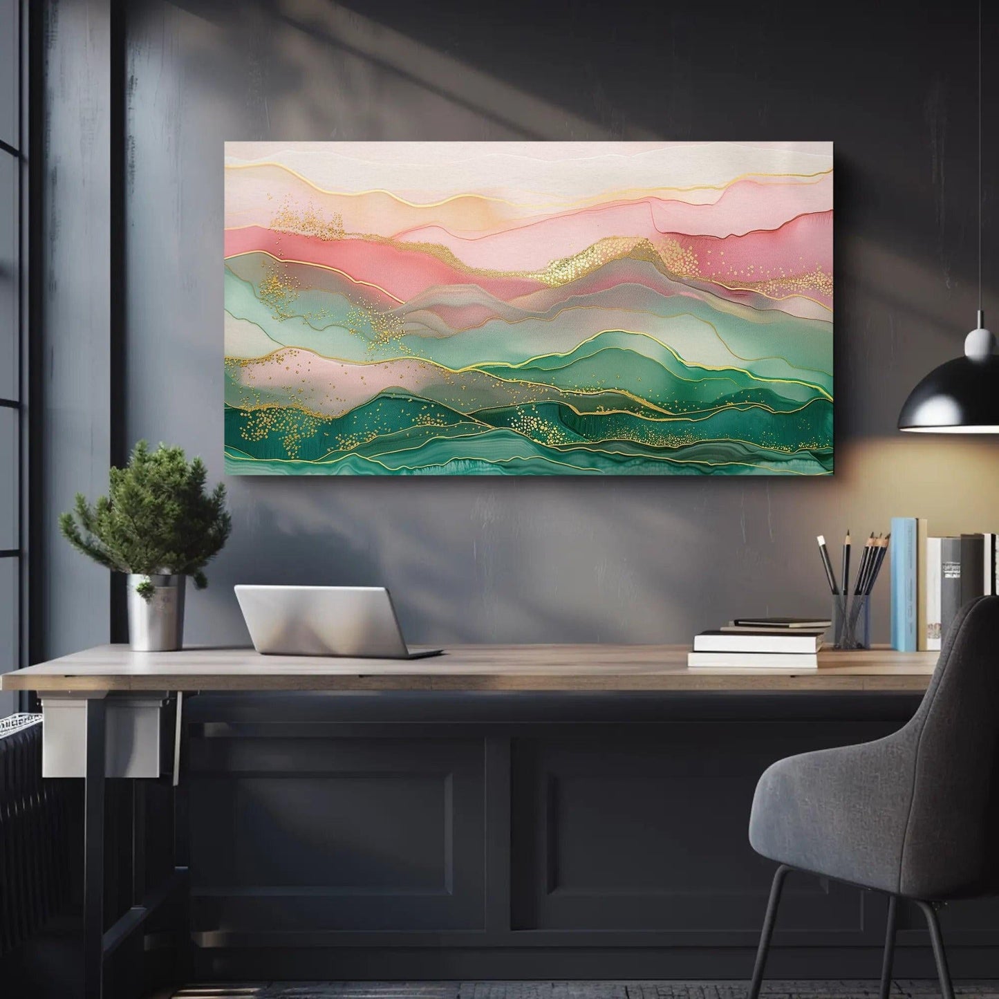 Abstract Mountain Canvas Art – Pink Green Wall Decor | Ready to Hang Landscape - Antarmada