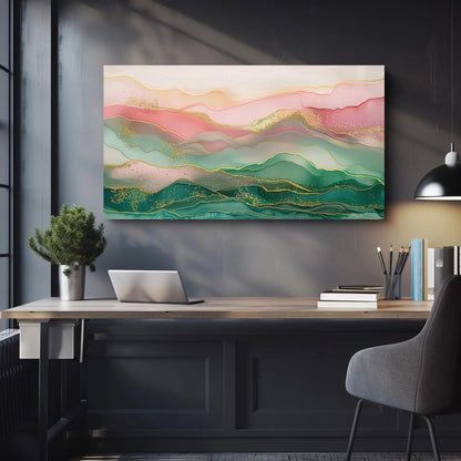 Abstract Mountain Canvas Art – Pink Green Wall Decor | Ready to Hang Landscape - Antarmada