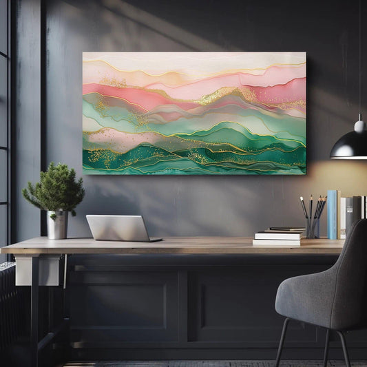 Abstract Mountain Canvas Art – Pink Green Wall Decor | Ready to Hang Landscape - Antarmada