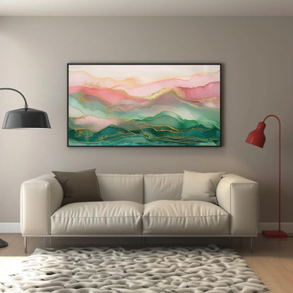 Abstract Mountain Canvas Art – Pink Green Wall Decor | Ready to Hang Landscape - Antarmada