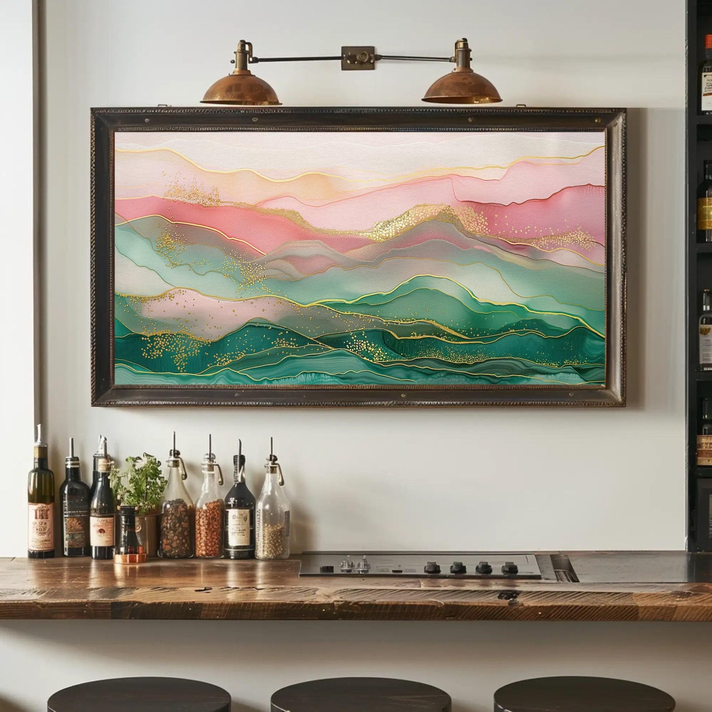 Abstract Mountain Canvas Art – Pink Green Wall Decor | Ready to Hang Landscape - Antarmada