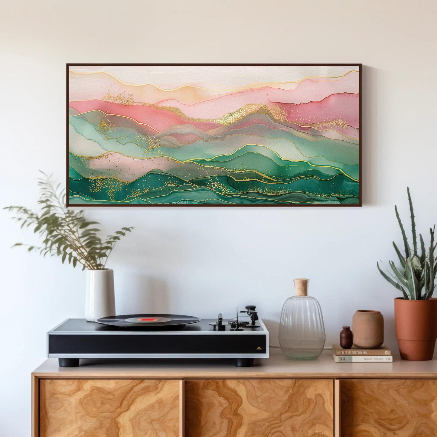 Abstract Mountain Canvas Art – Pink Green Wall Decor | Ready to Hang Landscape - Antarmada
