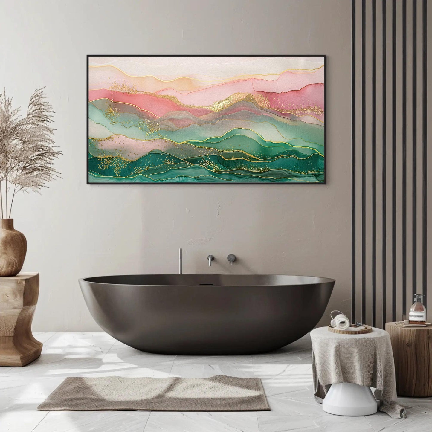 Abstract Mountain Canvas Art – Pink Green Wall Decor | Ready to Hang Landscape - Antarmada