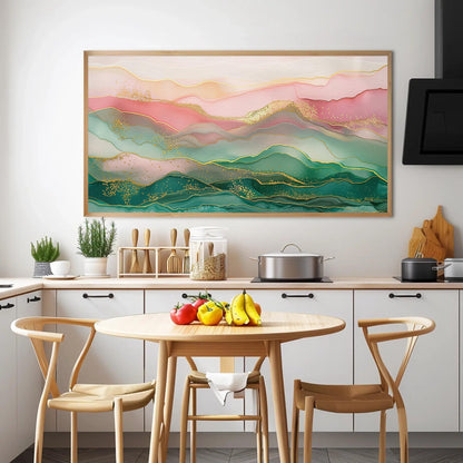 Abstract Mountain Canvas Art – Pink Green Wall Decor | Ready to Hang Landscape - Antarmada