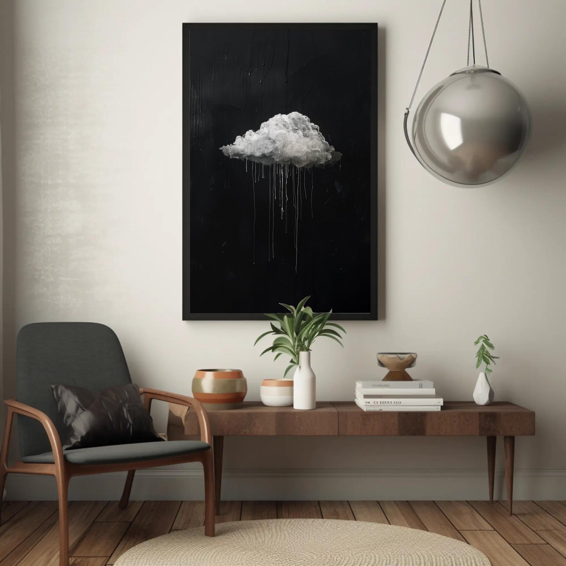 Abstract Rain Cloud Art - Black White Canvas | Moody Drip Style Decor - Antarmada