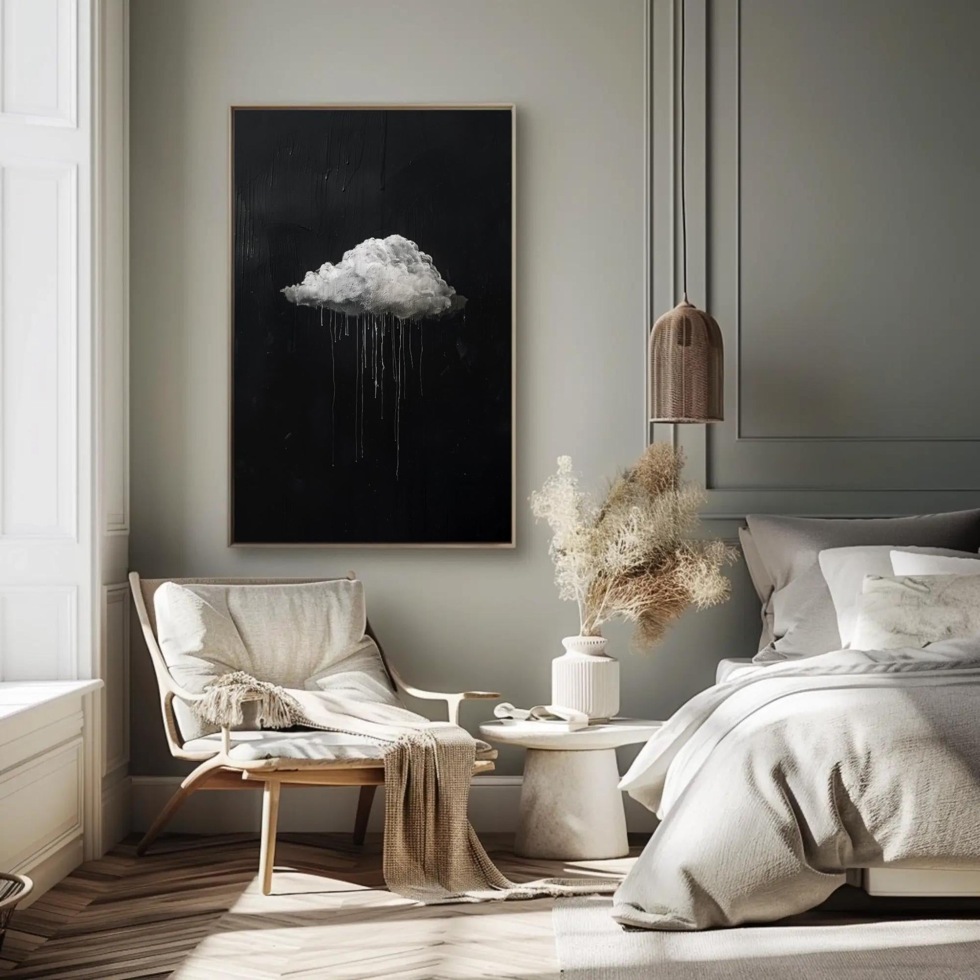Abstract Rain Cloud Art - Black White Canvas | Moody Drip Style Decor - Antarmada