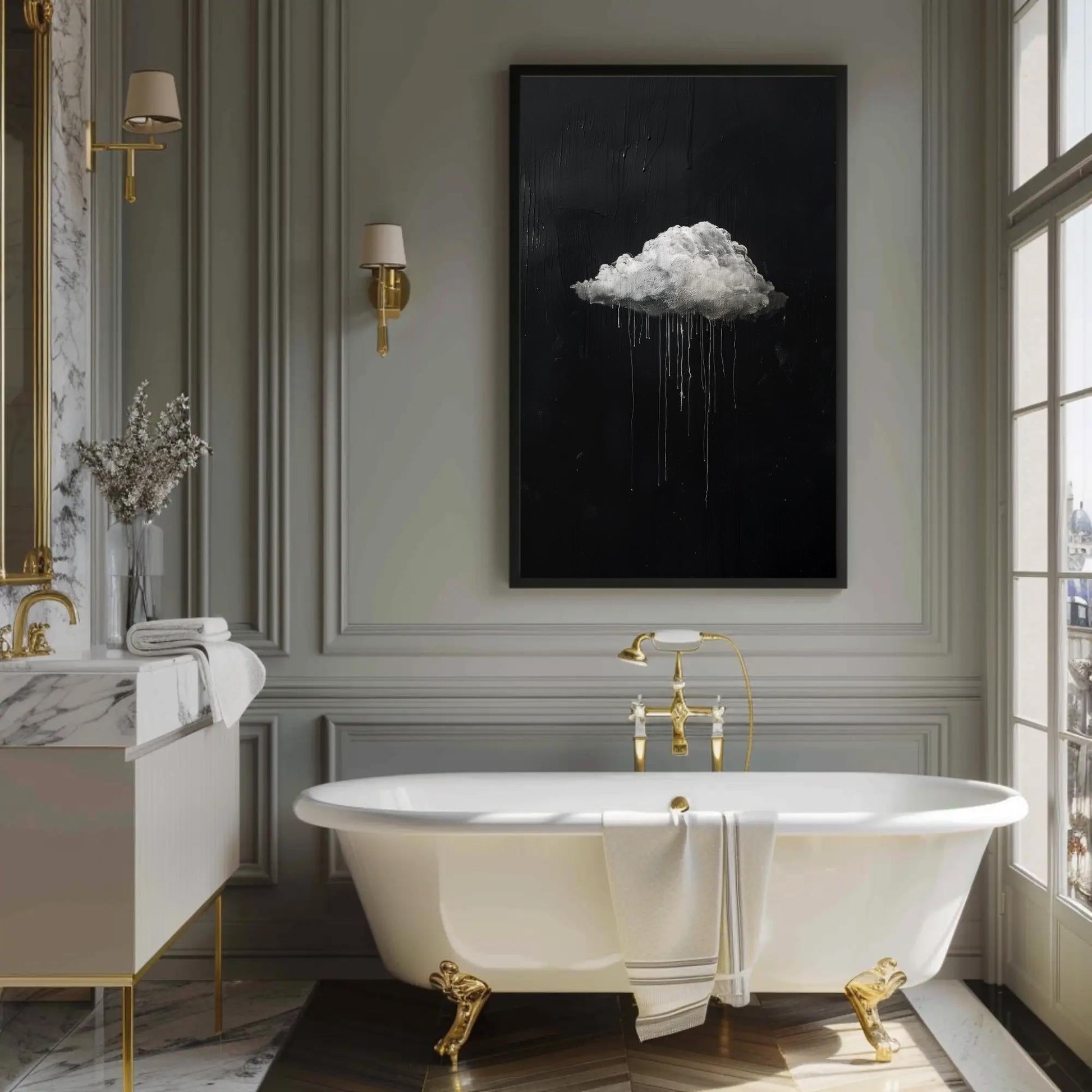 Abstract Rain Cloud Art - Black White Canvas | Moody Drip Style Decor - Antarmada