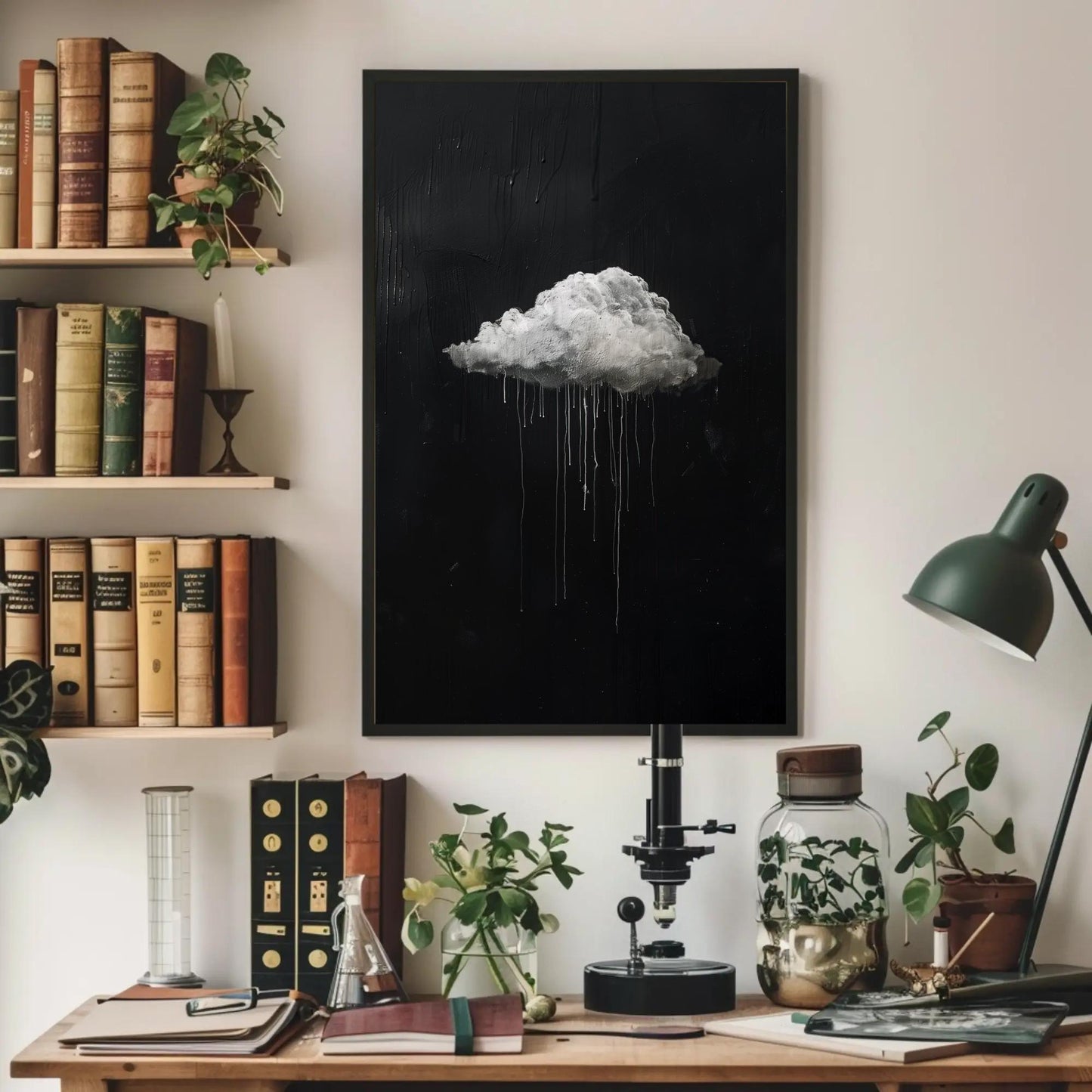 Abstract Rain Cloud Art - Black White Canvas | Moody Drip Style Decor - Antarmada