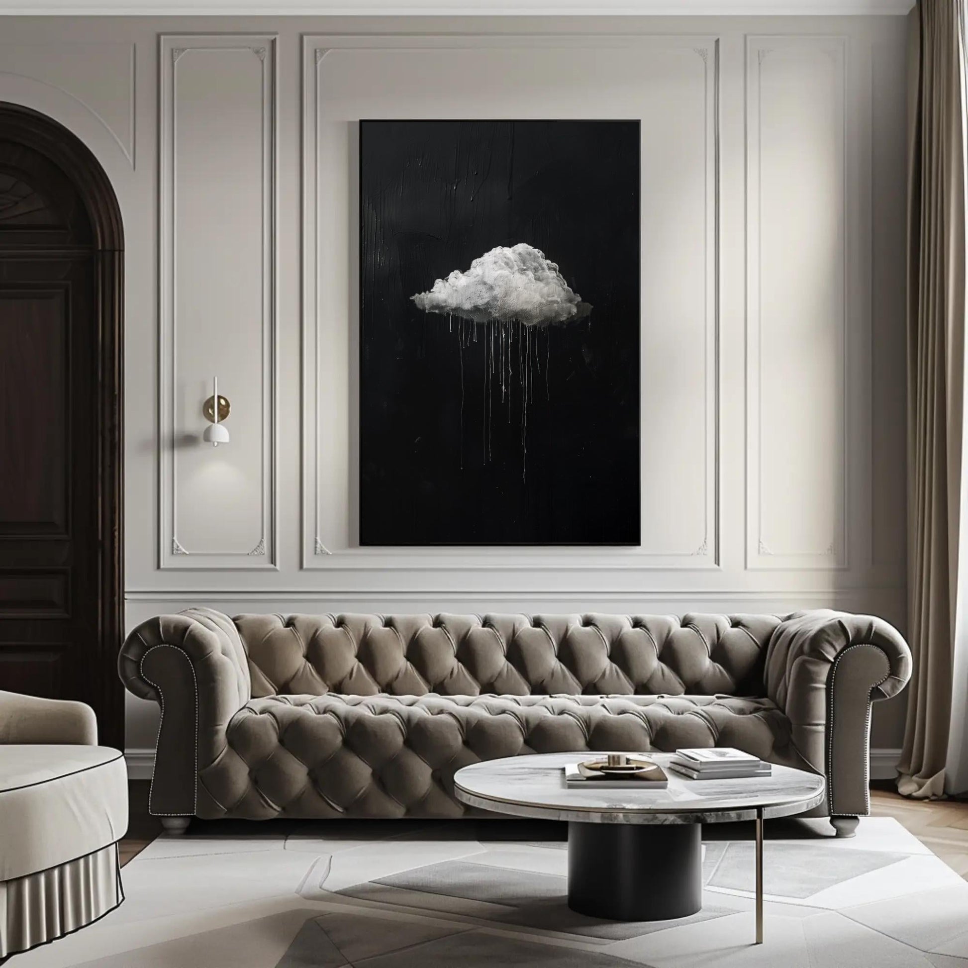 Abstract Rain Cloud Art - Black White Canvas | Moody Drip Style Decor - Antarmada