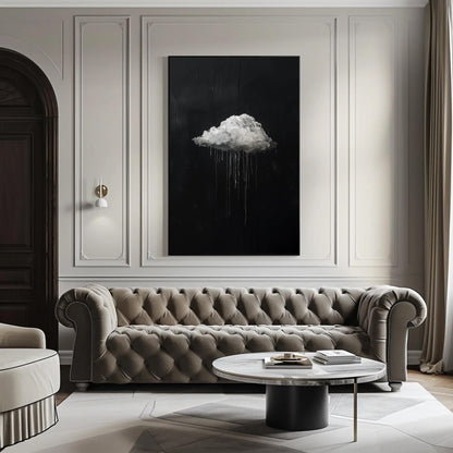 Abstract Rain Cloud Art - Black White Canvas | Moody Drip Style Decor - Antarmada