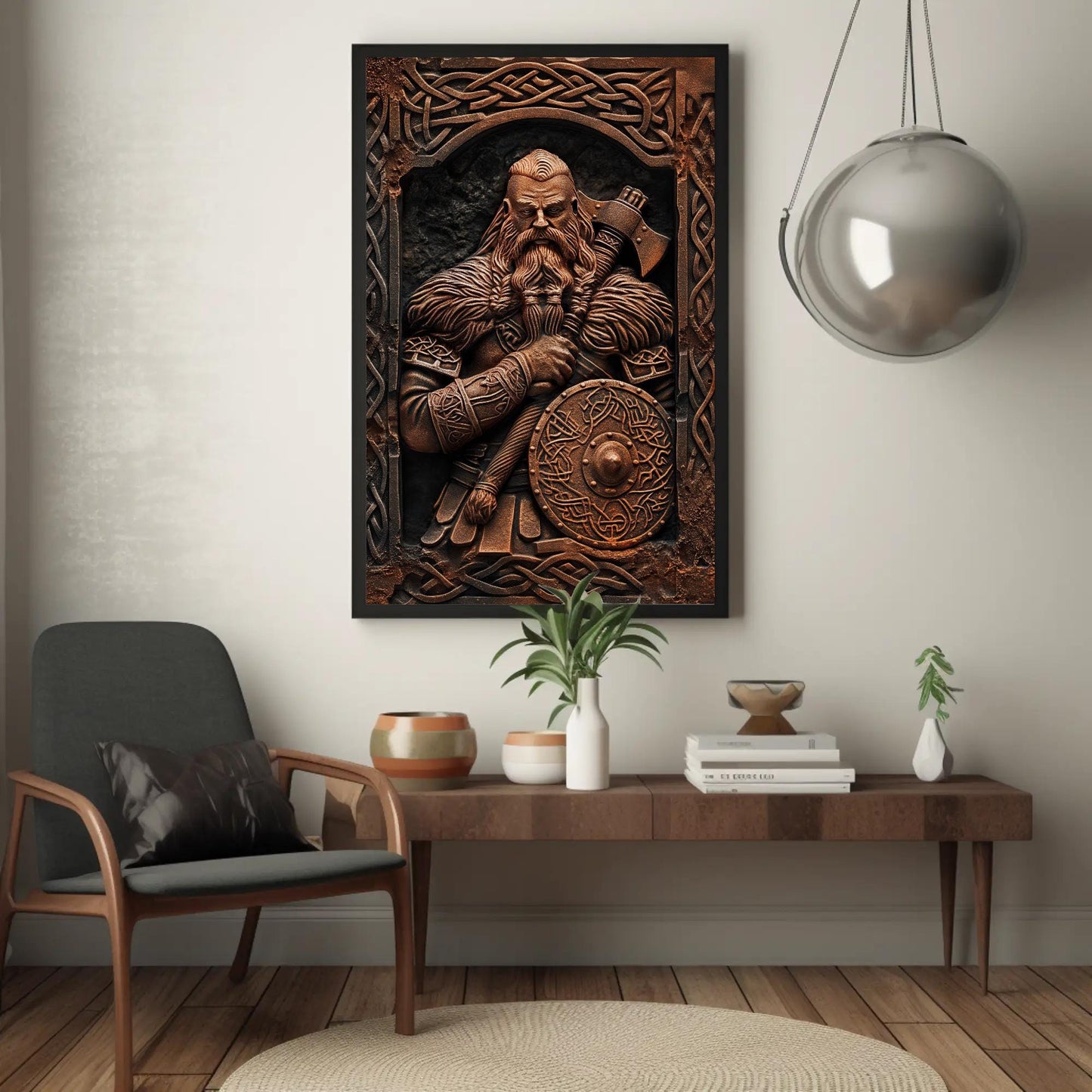 Viking Warrior canvas wall art shown in a styled room (view 2)