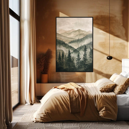 Green Mountain Pine Tree canvas wall art in green tones (view 2)