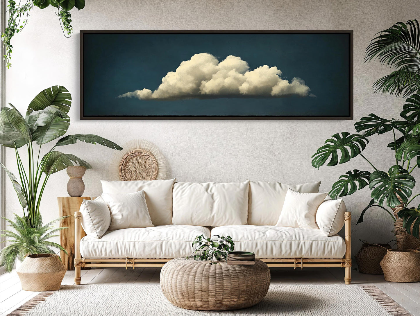 Cloudscape , Extra Large Panoramic Sky canvas wall art shown in a living room