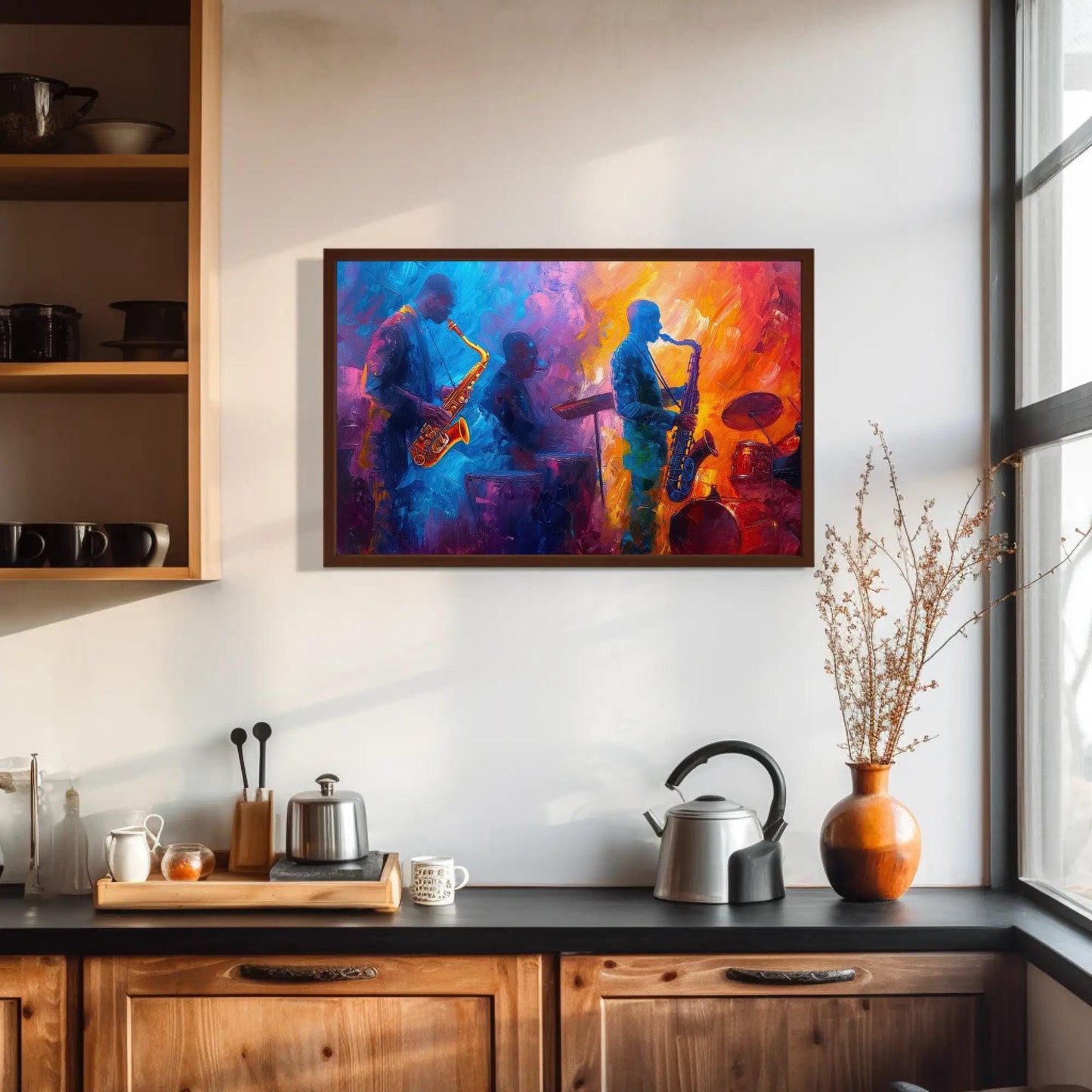 Jazz Music canvas wall art shown in a kitchen
