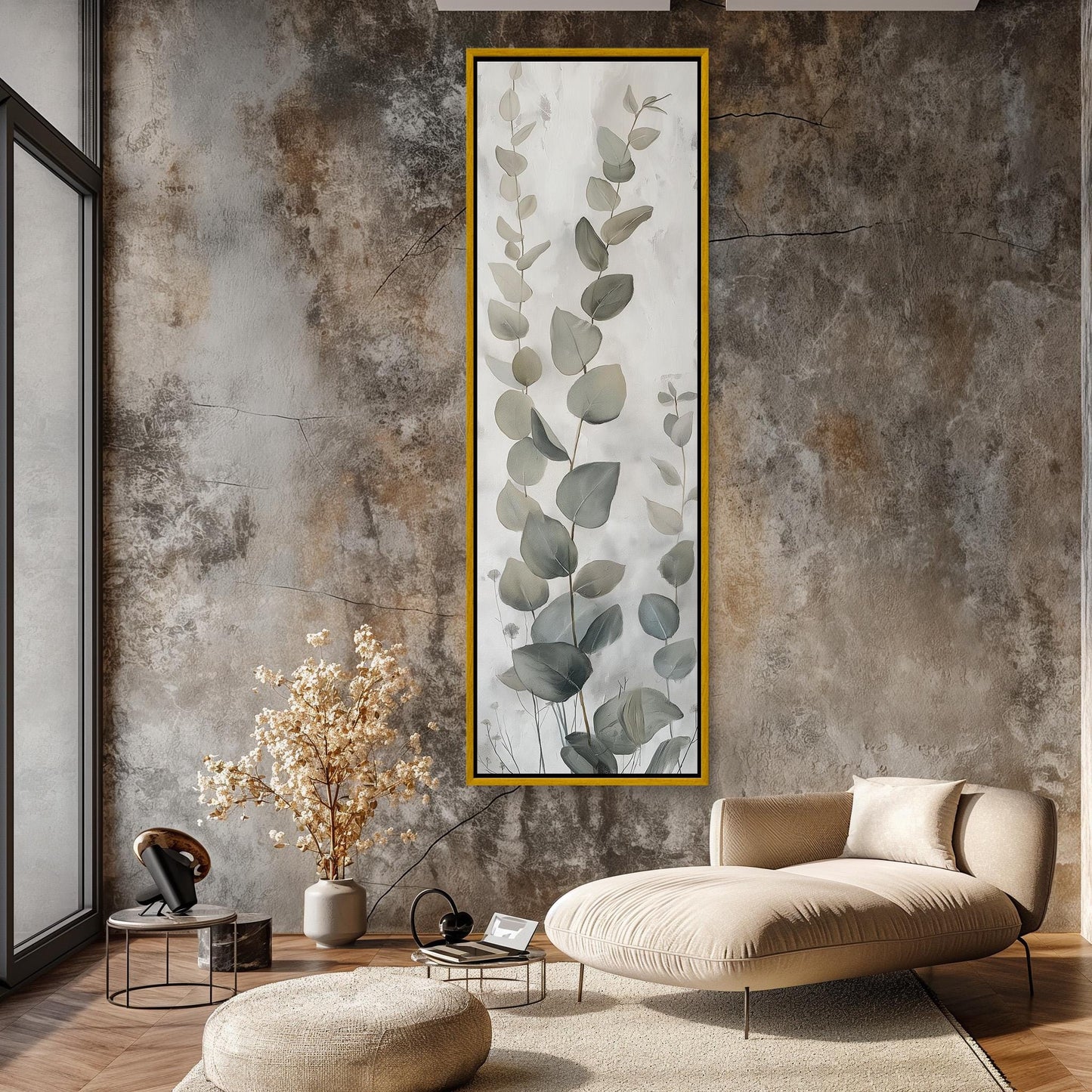 Eucalyptus Leaves , Tall Narrow Botanical modern canvas wall art, ready to hang