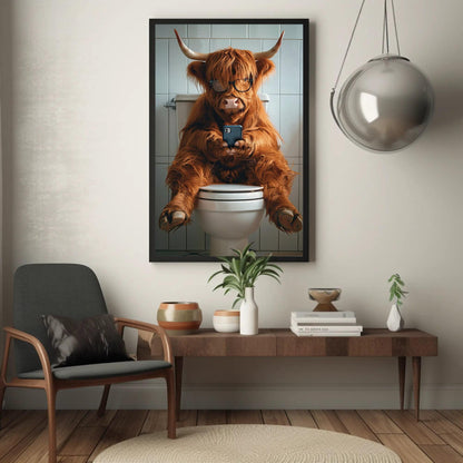 Highland Cow Bathroom , Funny Toilet Humor farmhouse canvas wall art, ready to hang