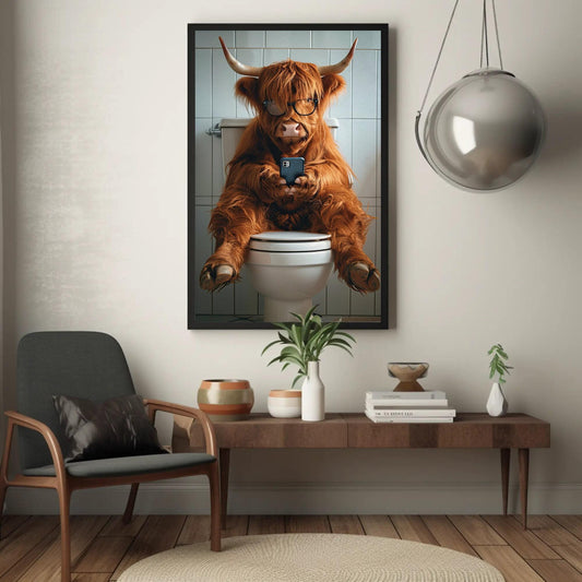Highland Cow Bathroom , Funny Toilet Humor farmhouse canvas wall art, ready to hang