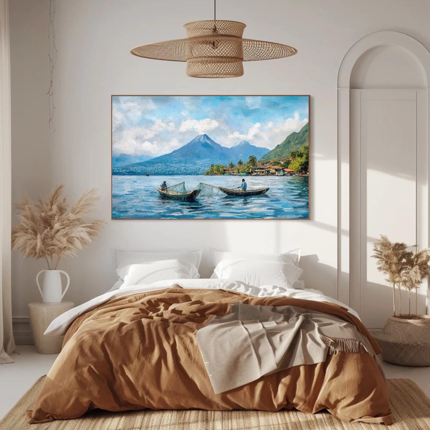 Lake Atitlán , Guatemala Mayan Landscape canvas wall art shown in a styled room (view 2)